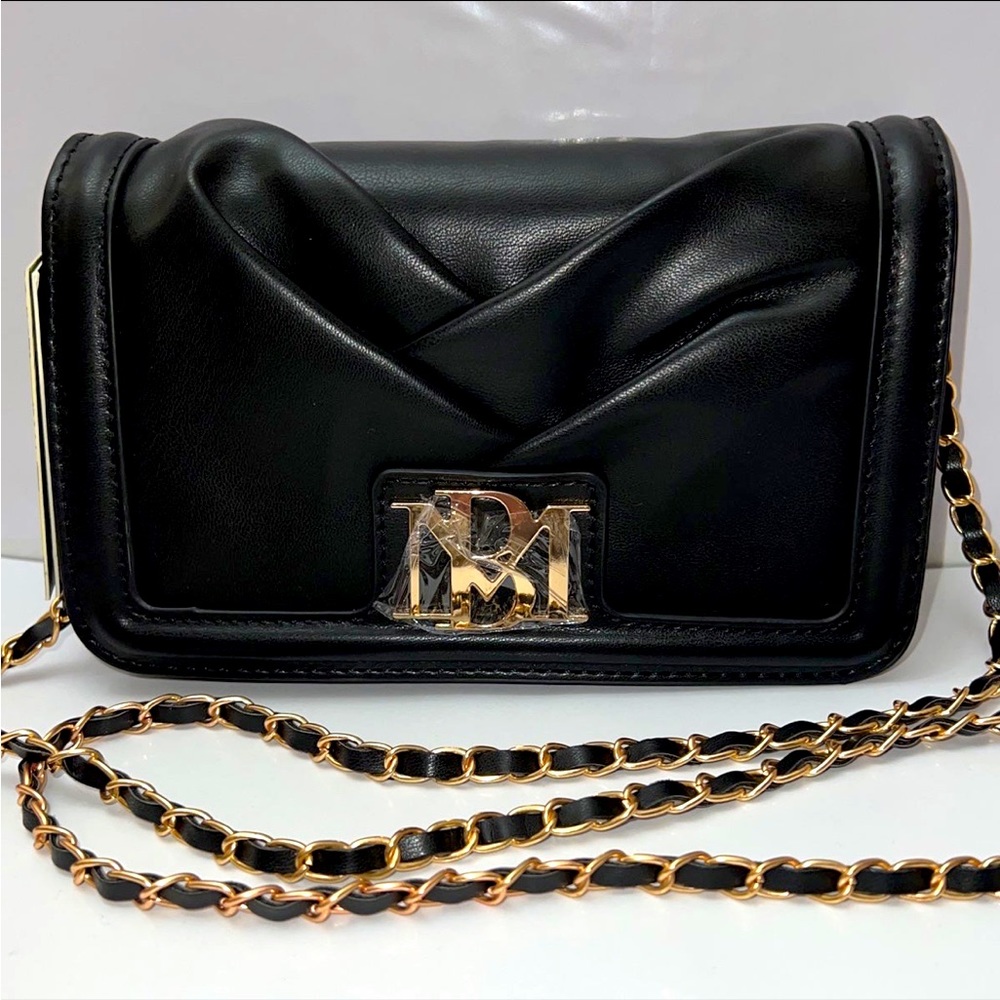 Badgley Mischka Black and Gold Pleated Crossbody Bag